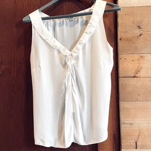 CAbi 100% silk white ruffle front tank Sz L